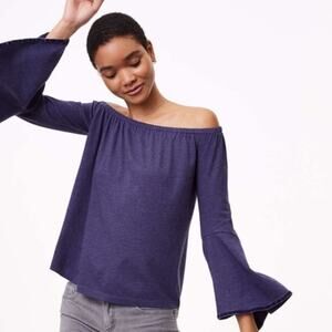 LOFT Velvet Trim Off Shoulder Bell Sleeve Top